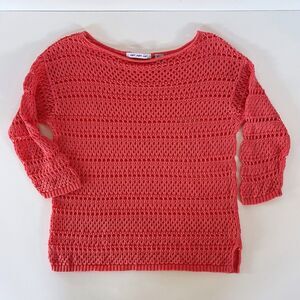 Eight Eight Eight Lacey Knit Crochet Sweater S Sheer Coral Pink Beachy Feminine